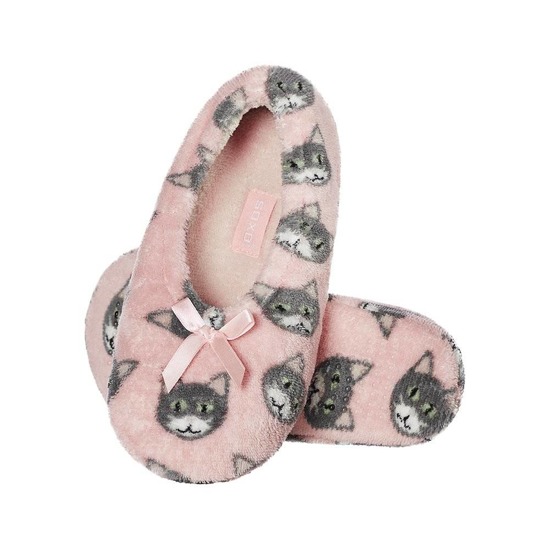 Kapcie balerinki damskie różowe SOXO koty z miękką podeszwą 
