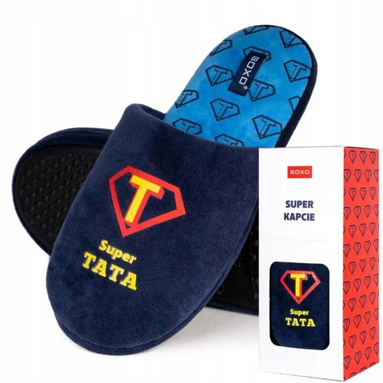 Kapcie męskie dla Taty SOXO Super Tata w pudełku na prezent 