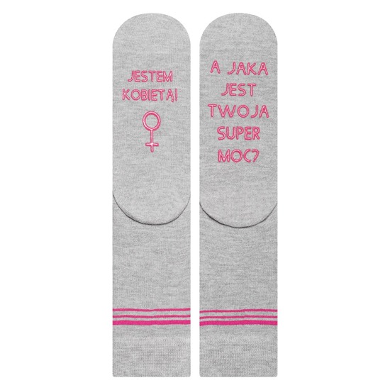 Skarpetki damskie długie szare SOXO z napisami bawełniane prezent 