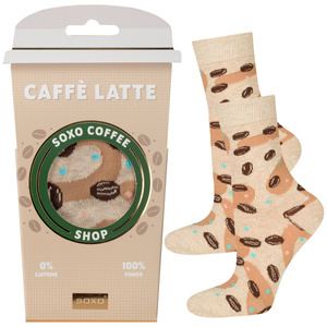Skarpetki damskie SOXO | Kawa w opakowaniu caffe latte | idealny pomysł na prezent | Mikołajki | dla Niej 